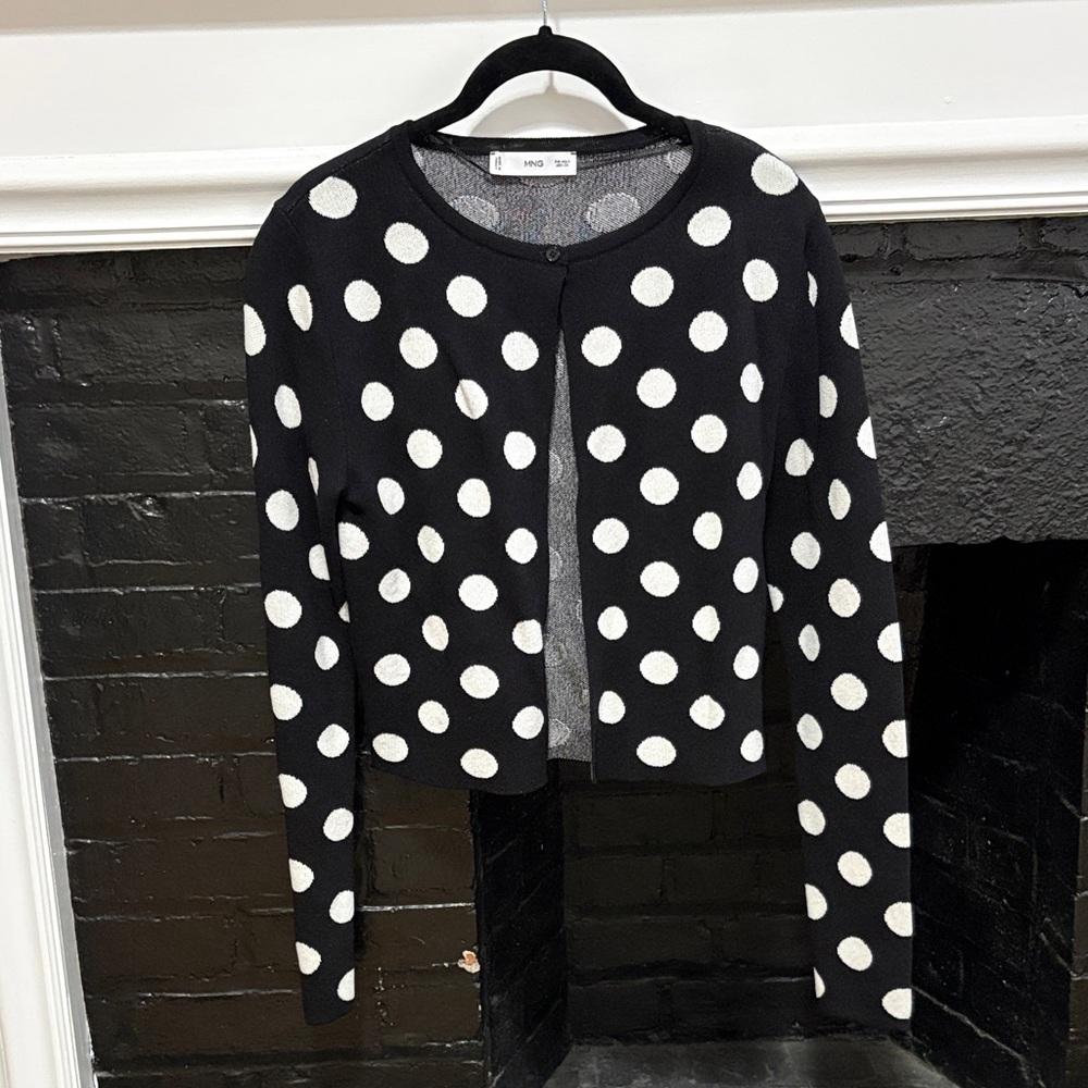 Mango Black and White Polka Dot Cardigan